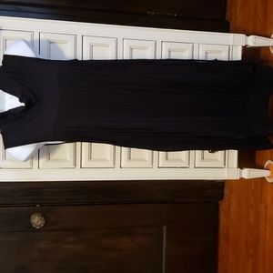 Black sleeveless cowl neck dress w fringe design in front